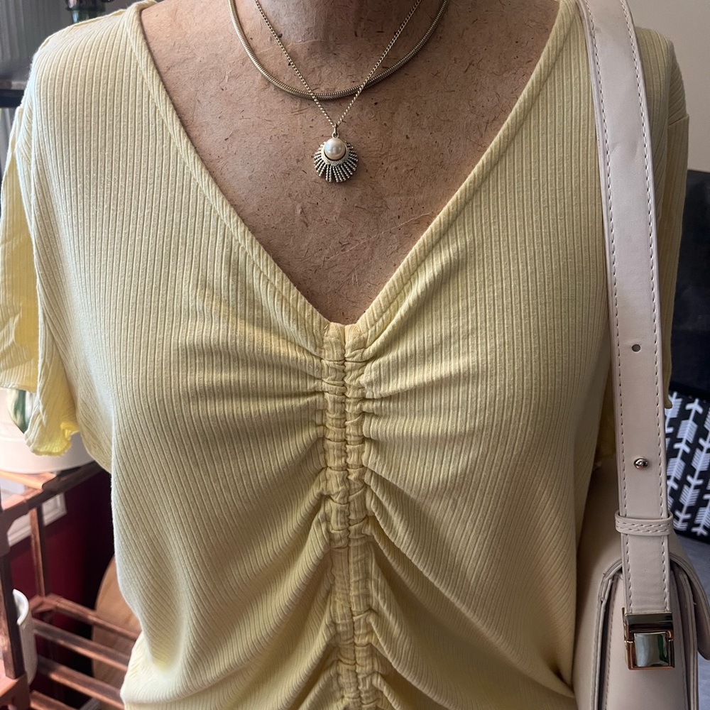 Yellow Ruched V-Neck Top